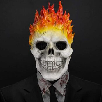 vickkt Halloween Ghost rider Mask Skull Face Horror Costume Skeleton Adult Latex Full Head Props, Red