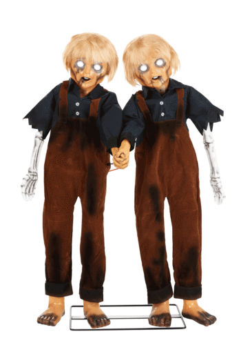 Creepy Twin Boys Animatronic Halloween Decoration