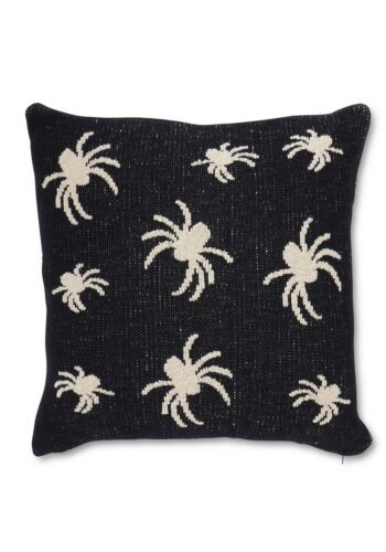 20-Inch Black & Cream Spider Cotton Knit Pillow