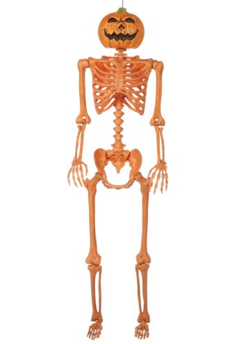 5FT Orange Skeleton with Pumpkin Head Halloween Decoration