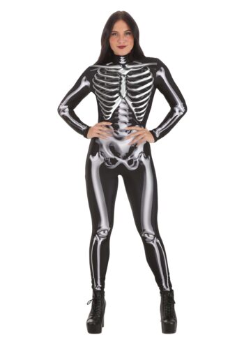 Metallic Silver Skeleton Costume for Adults