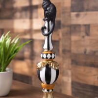 24-Inch Black, White & Orange Finial with Cat Decoration