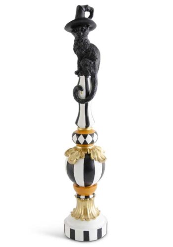 24-Inch Black, White & Orange Finial with Cat Decoration