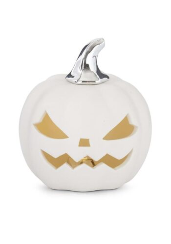 3.75-Inch White Ceramic LED Jack O Lantern