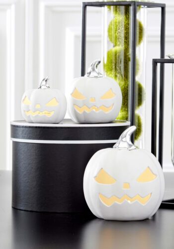 3.75-Inch White Ceramic LED Jack O Lantern