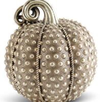 9.75" Antique Gold Rivet Textured Pumpkin Decoration