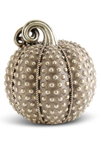 9.75" Antique Gold Rivet Textured Pumpkin Decoration