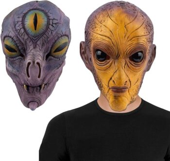 AQKILO® Area 51 Alien Mask Detachable E.T. Latex Full Head Realistic Masks Fancy Dress for Halloween Carnival Costume Party