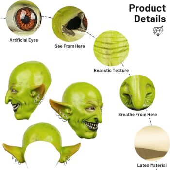 AQKILO® Goblin Mask Scary Halloween Latex Full Head Realistic Masks Fancy Dress for Halloween Carnival Costume Party