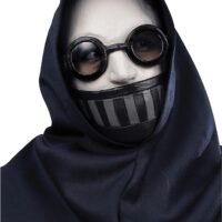 Ghoulish Productions Creepy Ticci Mask, Creepy White Mask Cosplay. White Creepypasta Mask With Black Glasses and Facemask. Creepypastas Line. Adult Mask One size latex mask