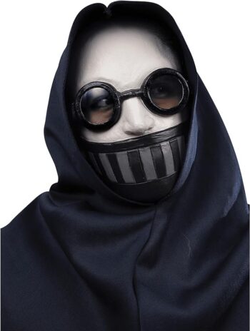 Ghoulish Productions Creepy Ticci Mask, Creepy White Mask Cosplay. White Creepypasta Mask With Black Glasses and Facemask. Creepypastas Line. Adult Mask One size latex mask