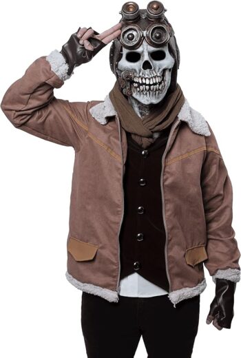 Ghoulish Productions Ghost Aviator Costume, White Skull Aviator Latex Mask. Ideal For Halloween. Nightmare Collection Line by Mario Chiodo. Adult Mask One size latex mask