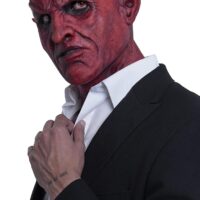 Ghoulish Productions Lucifer Red Demons Mask With Black Horms, Demon Scary Latex Mask Hyper Mask Line Adult Collectible Mask