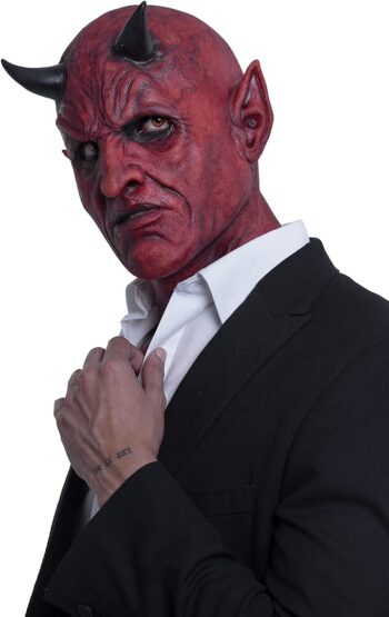 Ghoulish Productions Lucifer Red Demons Mask With Black Horms, Demon Scary Latex Mask Hyper Mask Line Adult Collectible Mask