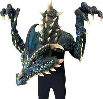 Ghoulish Productions Smolder The Black Dragon Mask, Dark Green Dragon Latex Costume Adult. Dark Firedrake Costume for Men. Ideal For Halloween. Nightmare Collection Line by Mario Chiodo. Adult Mask One size latex mask