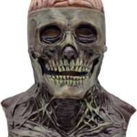 JUAKVY Halloween Mask,3D Skull Mask with Removable jaw,Scary Full Head Skeleton Headgea with Movable Mouth Realistic Latex Skeleton Props Halloween Cosplay Party Costume.