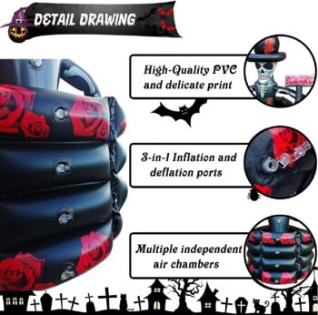 43 Inch Halloween Party Decorations Inflatable Cooler, 120+ Cans Halloween Party Supplies Large Capacity Scary Coffin Skeleton Ice Bucket for Drink Beverage Holder, Halloween Decor for Outdoor Indoor