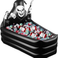 44 Inch Inflatable Grim Reaper Coffin Cooler Halloween Party Supplies 120+ Cans Large Capacity Inflatable Drink Holder for Indoor Outdoor Home Halloween Birthday Party Decorations