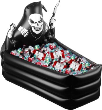 44 Inch Inflatable Grim Reaper Coffin Cooler Halloween Party Supplies 120+ Cans Large Capacity Inflatable Drink Holder for Indoor Outdoor Home Halloween Birthday Party Decorations