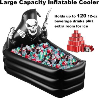 44 Inch Inflatable Grim Reaper Coffin Cooler Halloween Party Supplies 120+ Cans Large Capacity Inflatable Drink Holder for Indoor Outdoor Home Halloween Birthday Party Decorations