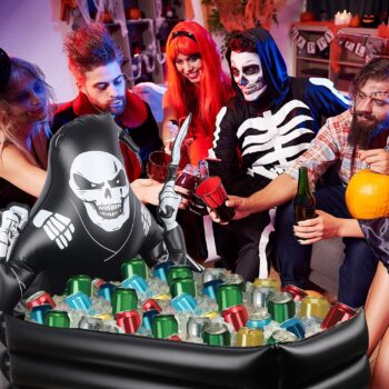 44 Inch Inflatable Grim Reaper Coffin Cooler Halloween Party Supplies 120+ Cans Large Capacity Inflatable Drink Holder for Indoor Outdoor Home Halloween Birthday Party Decorations