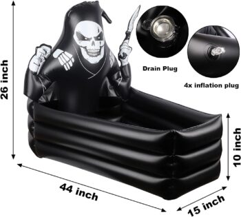 44 Inch Inflatable Grim Reaper Coffin Cooler Halloween Party Supplies 120+ Cans Large Capacity Inflatable Drink Holder for Indoor Outdoor Home Halloween Birthday Party Decorations