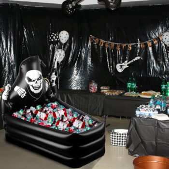 44 Inch Inflatable Grim Reaper Coffin Cooler Halloween Party Supplies 120+ Cans Large Capacity Inflatable Drink Holder for Indoor Outdoor Home Halloween Birthday Party Decorations