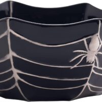 Bico Halloween Spider Web 9.5 inch Black Candy Ceramic Serving Bowl, for treats, chocolates, cookiess, Microwave and Dishwasher Safe