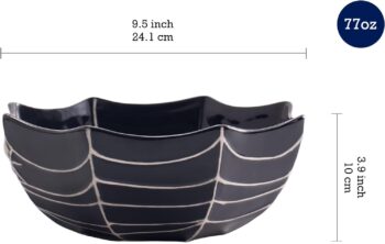 Bico Halloween Spider Web 9.5 inch Black Candy Ceramic Serving Bowl, for treats, chocolates, cookiess, Microwave and Dishwasher Safe