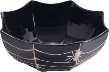 Bico Halloween Spider Web 9.5 inch Black Candy Ceramic Serving Bowl, for treats, chocolates, cookiess, Microwave and Dishwasher Safe