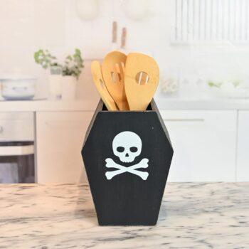 Boston Warehouse Coffin Utensil Holder, 8 inches x 5.75 inches, Black