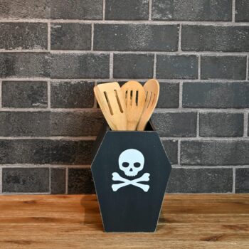 Boston Warehouse Coffin Utensil Holder, 8 inches x 5.75 inches, Black