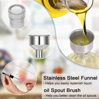 Gusnilo Olive Oil Dispenser 15 Oz Skull Shape Oil and Vinegar Dispenser Set Oil Bottle Glass Oil Bottle Oil Vinegar Cruet Set with Stainless Steel Pourer Spout Funnel 450 Ml