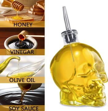 Gusnilo Olive Oil Dispenser 15 Oz Skull Shape Oil and Vinegar Dispenser Set Oil Bottle Glass Oil Bottle Oil Vinegar Cruet Set with Stainless Steel Pourer Spout Funnel 450 Ml