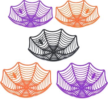 JOYIN 5 Halloween Spider Web Plastic Basket Bowls for Halloween Trick or Treat Hand Grabbing Candy Holder Bowls, Truck or Treat Spider Web Party Supplies Decoration