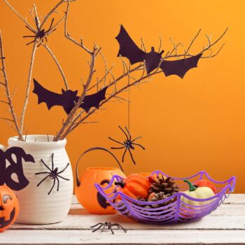 JOYIN 5 Halloween Spider Web Plastic Basket Bowls for Halloween Trick or Treat Hand Grabbing Candy Holder Bowls, Truck or Treat Spider Web Party Supplies Decoration