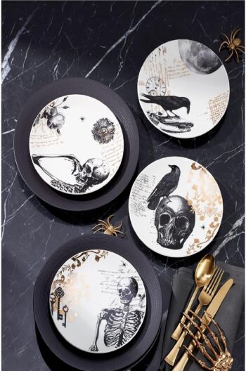 LENOX Vintage Halloween Dessert Plates, Set of 4, 3.85, Gold,White