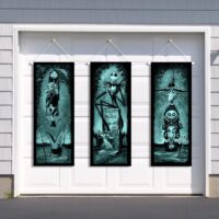 Large set of 3 Nightmare Before Christmas Haunted Mansion Stretching Portraits Outdoor Vintage Halloween Jack Skellington Sally Vinyl Poster Horror Haunted House Decorations for Outdoor Indoor Home