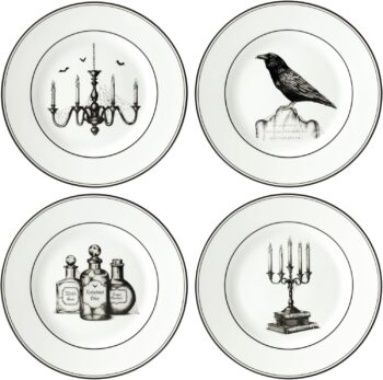 Lenox 891431 Vintage Halloween 4-Piece Dessert Plate Set, Halloween Decorations