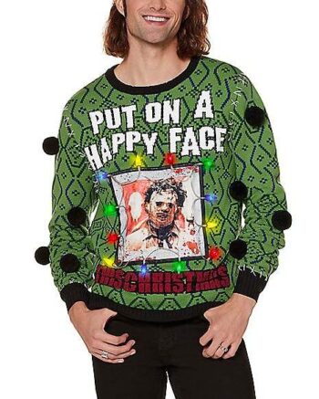 Light-Up Happy Face Leatherface Christmas Sweater - Texas Chainsaw Massacre