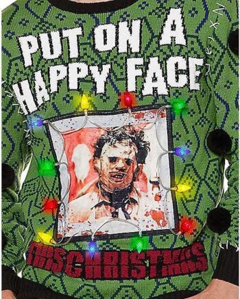 Light-Up Happy Face Leatherface Christmas Sweater - Texas Chainsaw Massacre