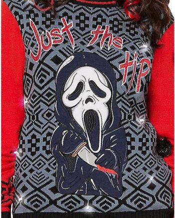 Light-Up Just the Tip Ghost Face Christmas Sweater