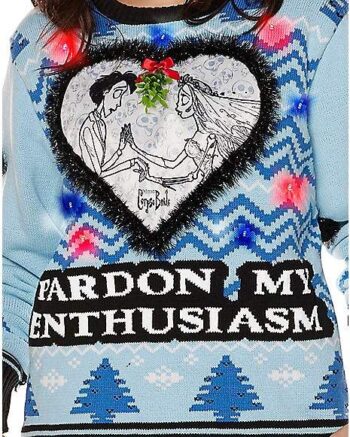 Light-Up Pardon My Enthusiasm Christmas Sweater - Corpse Bride