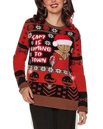 Light-Up Sam is Coming to Town Christmas Sweater - Trick 'r Treat