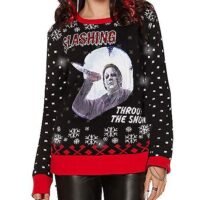 Light-Up Slashing Through the Snow Christmas Sweater - Michael Myers