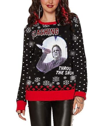 Light-Up Slashing Through the Snow Christmas Sweater - Michael Myers