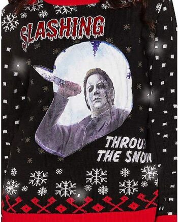 Light-Up Slashing Through the Snow Christmas Sweater - Michael Myers