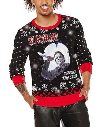 Light-Up Slashing Through the Snow Christmas Sweater - Michael Myers