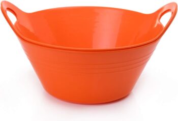 Mintra Home Plastic Bowls with Handles (4.5L Large 2pk, Orange) - 11.25W x 5inH (6.75inH with handles) - great for popcorn, snacks, drinks, candy, Halloween, trick or treat bowls