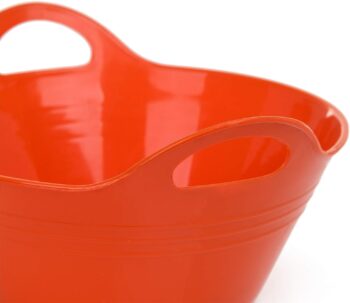 Mintra Home Plastic Bowls with Handles (4.5L Large 2pk, Orange) - 11.25W x 5inH (6.75inH with handles) - great for popcorn, snacks, drinks, candy, Halloween, trick or treat bowls